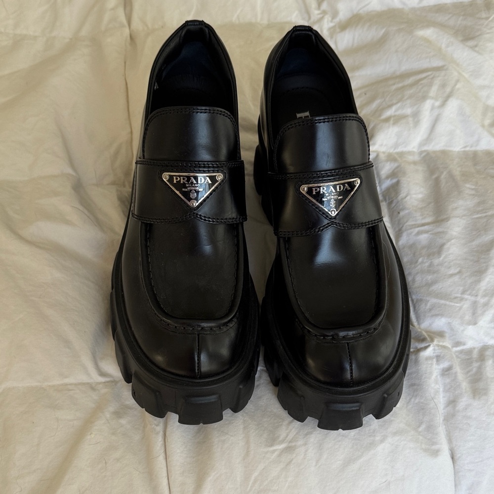 Prada Women's Brushed Leather Monolith Loafers - Black